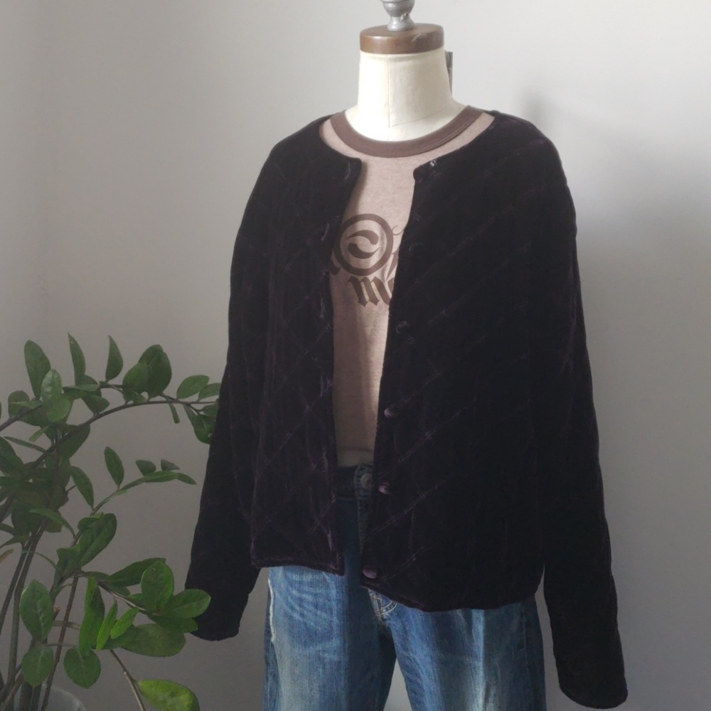 Vintage 90s Quilted Velour Button Down Jacket